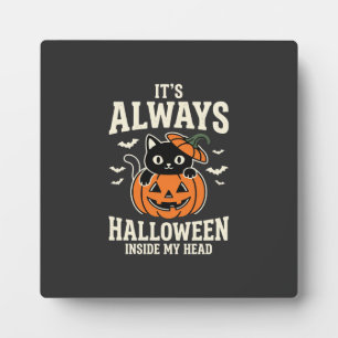 Always Halloween Black Cat Pumpkin Design Plaque