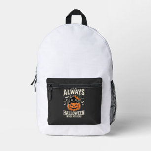 Always Halloween Black Cat Pumpkin Design Printed Backpack