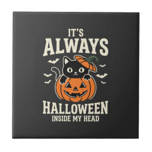 Always Halloween Black Cat Pumpkin Design Tile