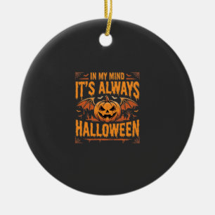 Always Halloween Pumpkin Bat Vector Design_1 Ceramic Tree Decoration