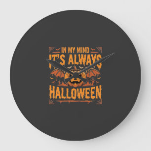 Always Halloween Pumpkin Bat Vector Design_1 Large Clock