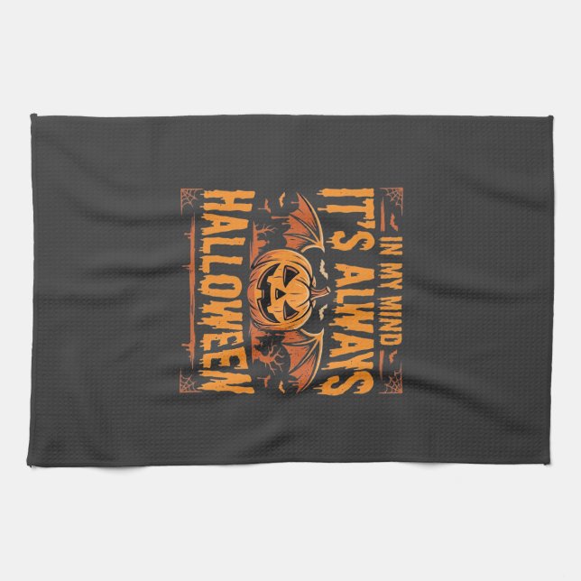 Always Halloween Pumpkin Bat Vector Design_1 Tea Towel (Horizontal)
