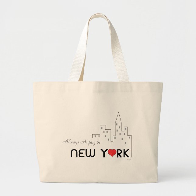 Always Happy in New York with Heart Large Tote Bag (Front)