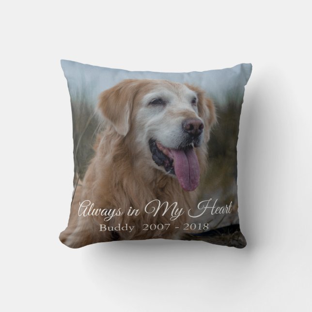 Always in My Heart Dog Photo Sympathy Memorial Cushion (Front)