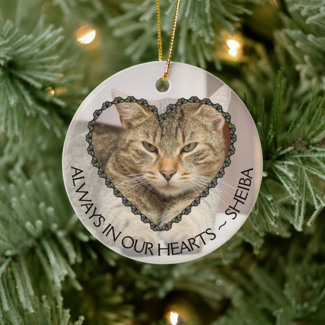 Always in our Hearts Cat Photo Memorial Ceramic Tree Decoration (Tree)