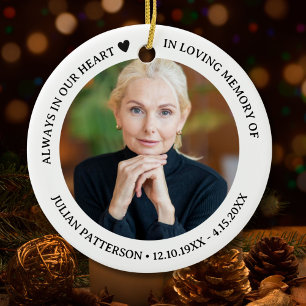 Always in Our Hearts Funeral Memorial Photo  Ceramic Tree Decoration