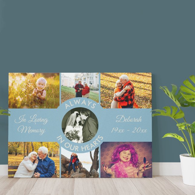 Always in our Hearts Remembrance Photo Collage Canvas Print (Creator Uploaded)