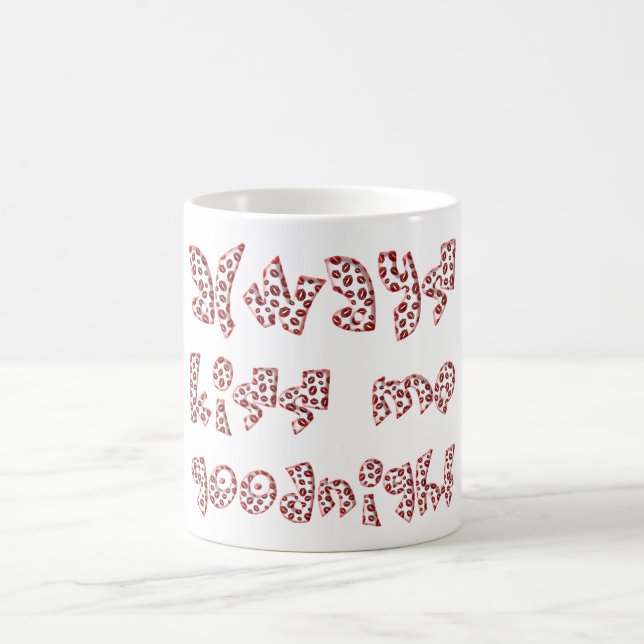 Always kiss me goodnight Cute Red Lipstick Kisses Coffee Mug (Center)
