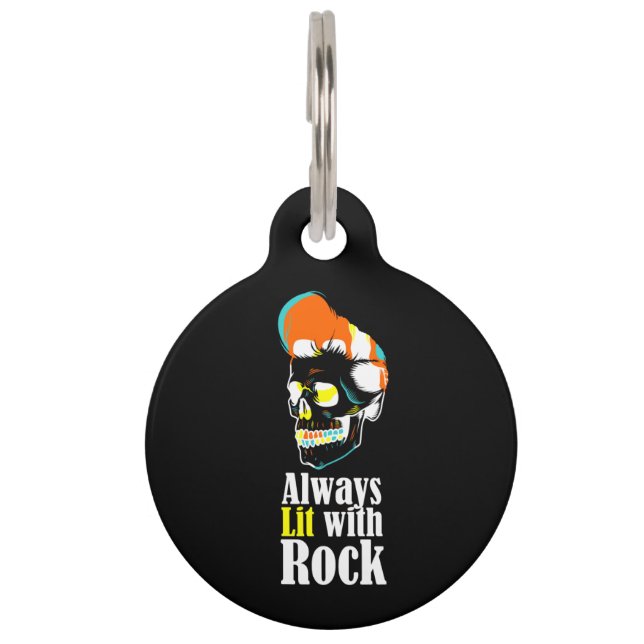 Always lit with rock pet tag (Front)