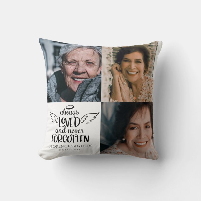 Always Loved Never Forgotten Memorial Photo  Cushion (Front)