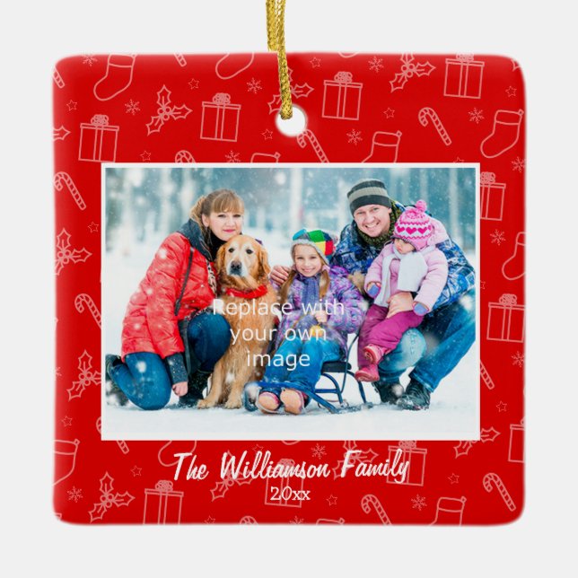 Always Merry Christmas Photo Ceramic Ornament (Front)