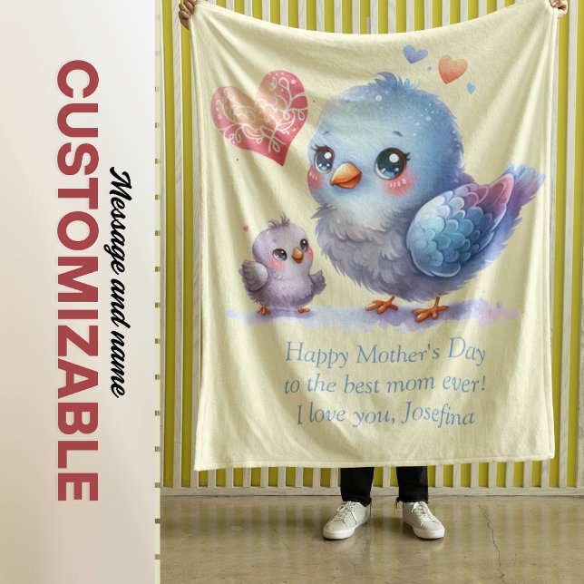 Always my Mother - Bird Mum & Baby Yellow Fleece Blanket (Always my Mother - Bird Mum & Baby Yellow Fleece Blanket)