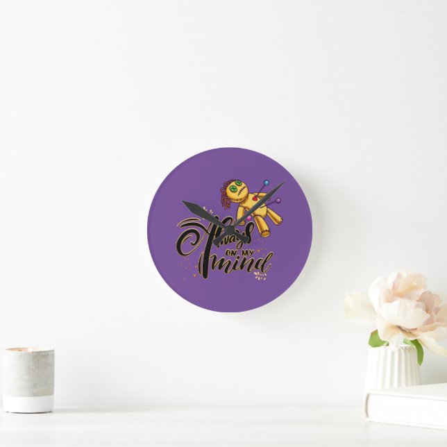Always on My Mind Funny Halloween Voodoo Doll Round Clock (Home)