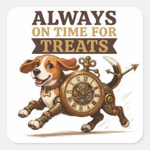 Always On Time For Treats Dog Design Square Sticker