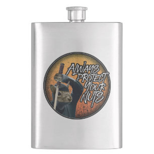 Always Protect Your Nuts - funny ninja squirrel Hip Flask