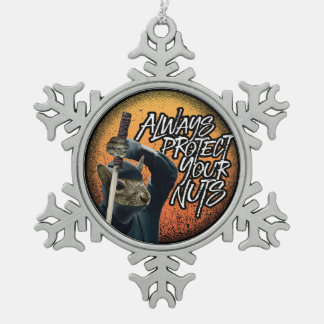 Always Protect Your Nuts - funny ninja squirrel Snowflake Pewter Christmas Ornament