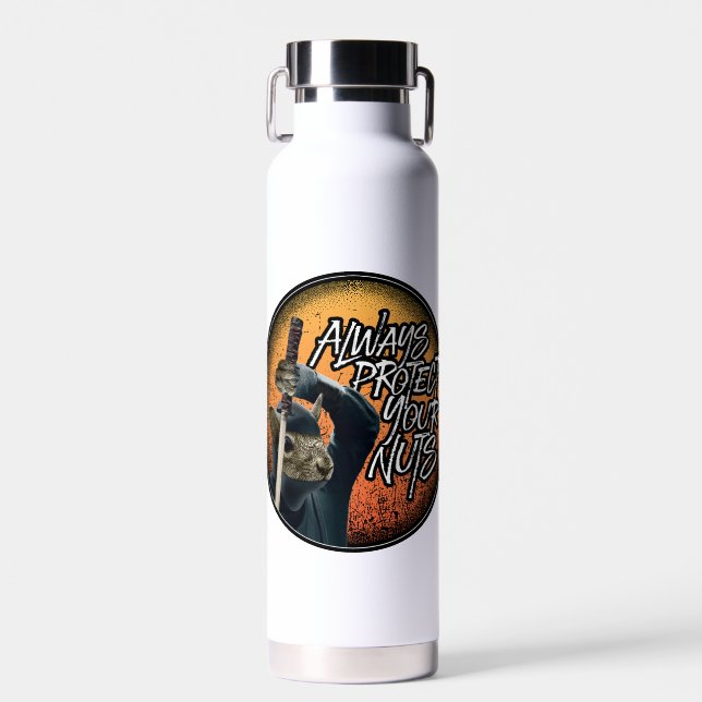 Always Protect Your Nuts - funny ninja squirrel Water Bottle (Front)