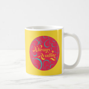 Always Reading Bright Pink Blue Yellow & Swirls Coffee Mug