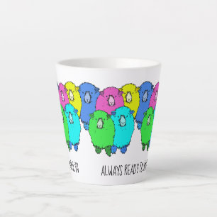 Always ready to knit, colourful sheep. Your name Latte Mug