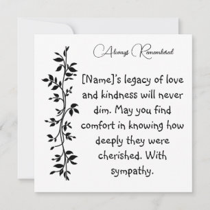 Always Remembered Condolences Card