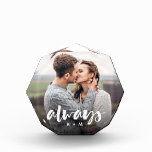 Always Script Overlay Personalised Couples Photo Block<br><div class="desc">Create a sweet keepsake of your wedding,  engagement,  anniversary,  honeymoon or special moment with this uniquely shaped custom acrylic block that's perfect for couples Add a favourite photo,  with "always" overlaid in casual brush script hand lettering,  and your initials beneath.</div>