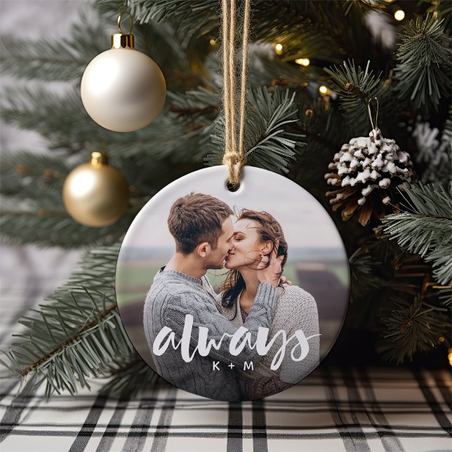 Always Script Overlay Personalised Couples Photo Ceramic Tree Decoration (Creator Uploaded)