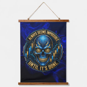Always Seems Impossible Blue Glow Bitcoin Hanging Tapestry