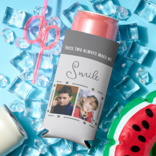 Always smile add photos initials grey seltzer can cooler