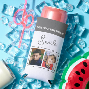 Always smile add photos initials white grey seltzer can cooler