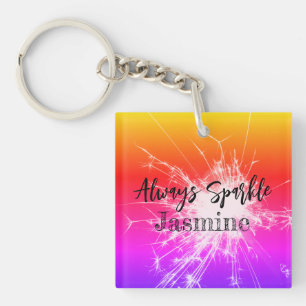 always sparkle custom name purple orange key ring