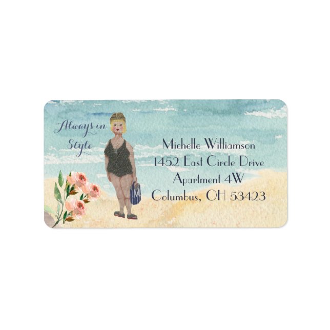 Always Stylish Glam Lady Beach Return Address Labe Label (Front)