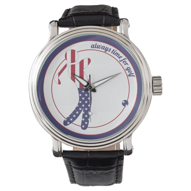 Always Time for Golf - American Flag Golf Player Watch (Front)