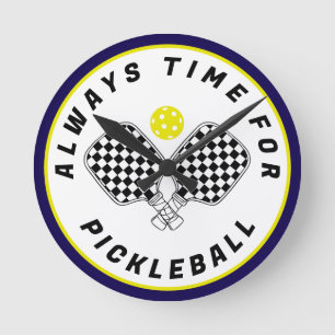 Always Time for Pickleball Paddles Black Olive Round Clock