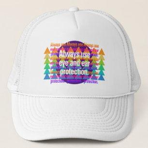Always use eye and ear Spectrum Rainbow Spot Trucker Hat