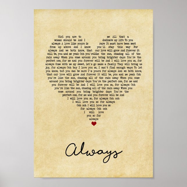 Always Vintage Heart Song Lyric Wall Art Print (Front)