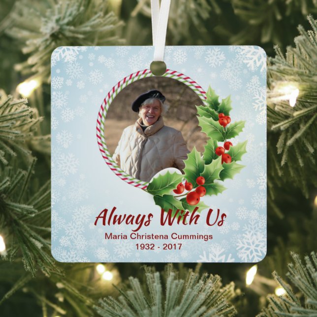 Always With Us Personalised Memorial Photo Metal Tree Decoration (Insitu)