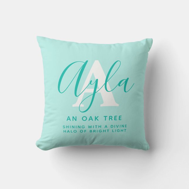 Alya name meaning aqua green letter A Cushion (Front)
