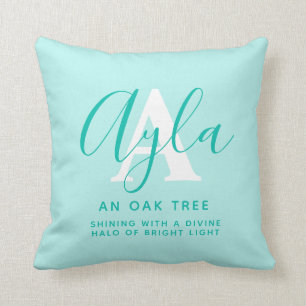 Alya name meaning aqua green letter A Cushion