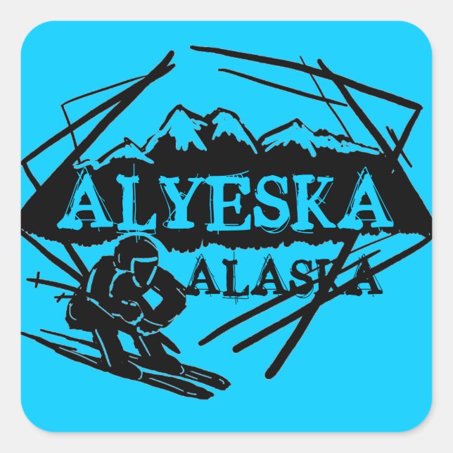 Alyeska Alaska blue ski logo stickers (Front)
