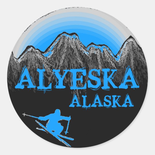 Alyeska Alaska blue skier stickers (Front)
