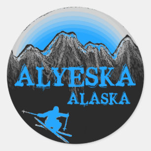 Alyeska Alaska blue skier stickers