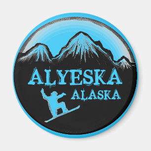 Alyeska Alaska blue snowboarder magnet