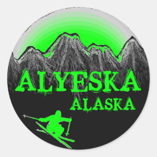 Alyeska Alaska green skier stickers