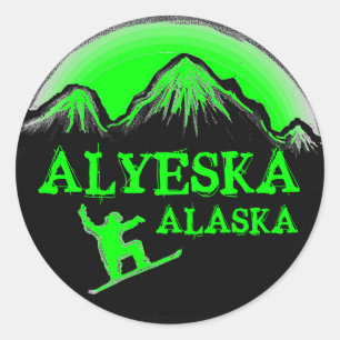 Alyeska Alaska green snowboarder stickers