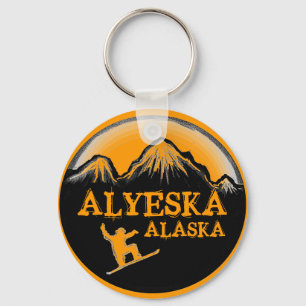 Alyeska Alaska orange snowboarder keychain