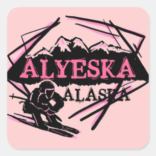 Alyeska Alaska pink skier stickers