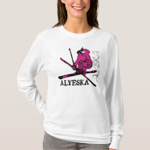 Alyeska Alaska pink skier theme ladies hoodie T-Shirt