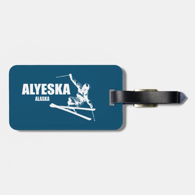 Alyeska Alaska Skier Luggage Tag (Back Horizontal)