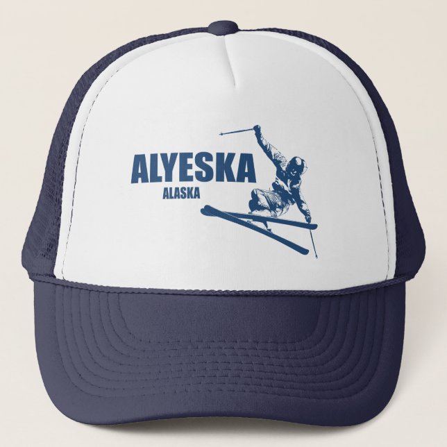 Alyeska Alaska Skier Trucker Hat (Front)