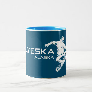 Alyeska Alaska Snowboarder Two-Tone Coffee Mug